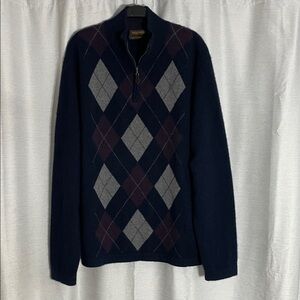 Paolo Mondo Cashmere Men's Zip Up Sweater in Navy and Gray Argyle